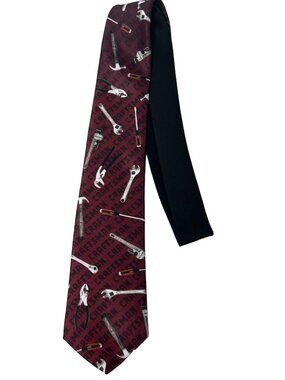 Vintage Ralph Marlin burgundy tool craftsman 1992 necktie novelty handyman dad